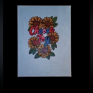 Handpainted Choose Joy Sunflower Canvas Art Wall Decor Signed 9x12"